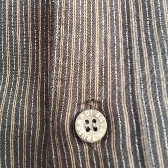 Trussardi XL Black Gray Brown Men's Long Sleeve Button Down Dress Shirt - Picture 7 of 7